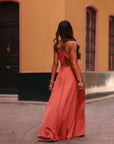 Robe longue Zélia terracotta satinée, dos nu à nouer (vue 4)