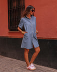 Robe femme en jean bleu clair manches courtes Sidonie (vue 2)