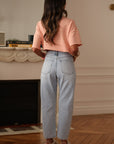 Jean femme Boy en coton bleu taille mi-haute (vue 7)