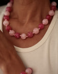 Collier Oléa perles roses réglable en acier inoxydable