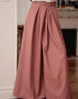 Pantalon femme rose terracotta coupe large taille ajustée (vue 3)