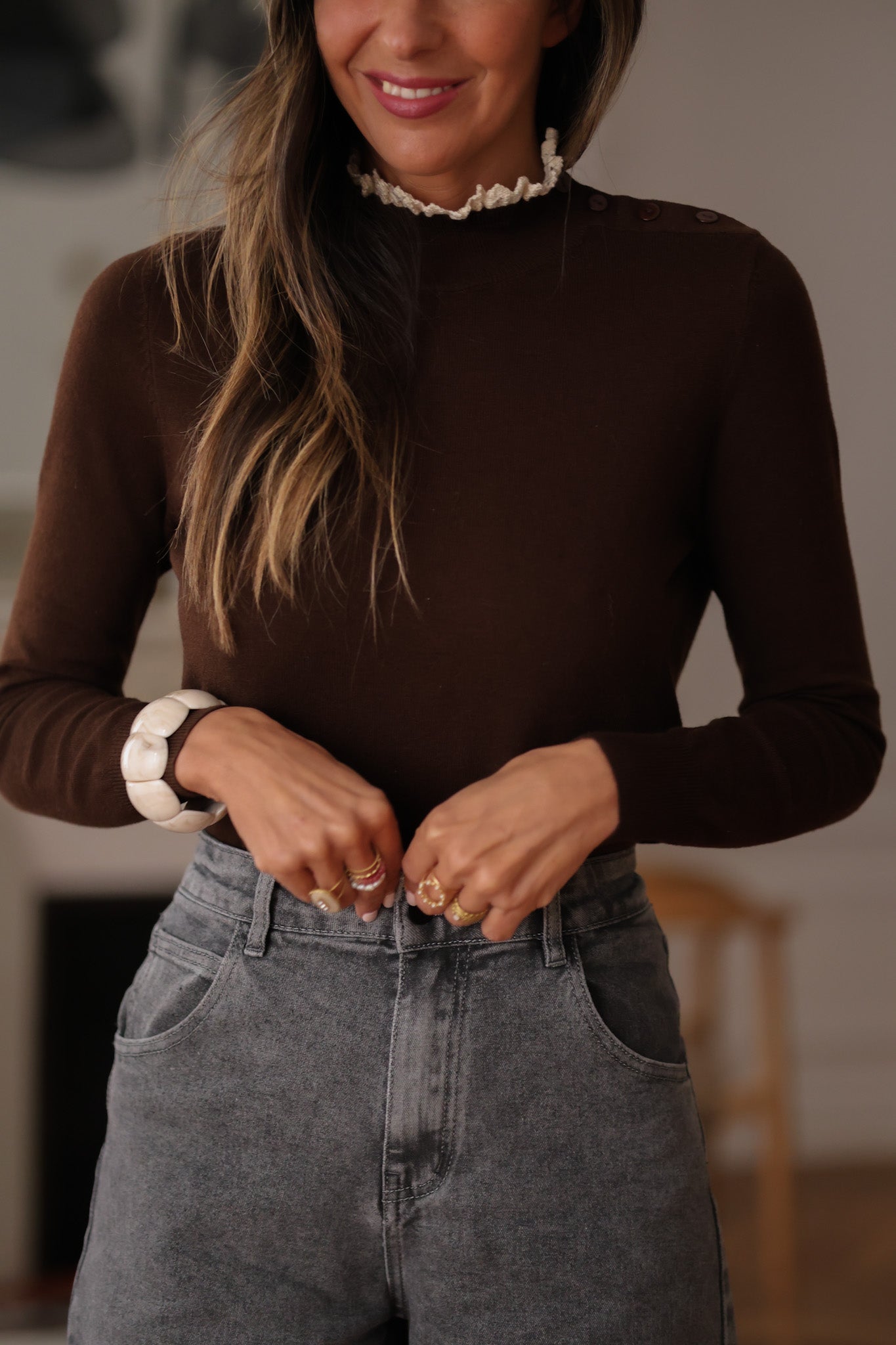 Pull Femme Luxe Marron – Taille S, Polyester, Manches Longues, Très Bon état D'occasion