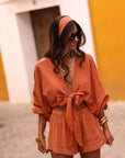 Ensemble Belize terracotta, top noué, short et bandeau (vue 4)