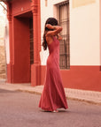 Robe femme longue rose terracotta col V Meryl (vue 8)