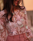 Top femme rose à sequins et broderies Numa (vue 3)