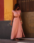 Robe femme rose asymétrique à fente manches courtes Roma (vue 2)