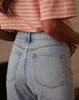 Jean femme Boy en coton bleu taille mi-haute (vue 6)