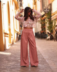 Pantalon Rafael rose terracotta, coupe large à pinces (vue 2)