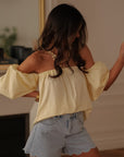 Top femme jaune en coton à épaules dénudées avec manches courtes Paz (vue 5)