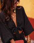 Ensemble Belize noir, top noué, short et bandeau coton (vue 3)