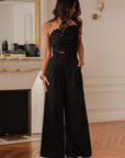 Ensemble femme noir pantalon fluide et bustier chic élégant (vue 3)