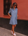 Robe Sidonie en jean bleu clair manches courtes