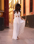 Ensemble Dayana écru top noué jupe longue asymétrique viscose