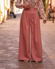 Pantalon Rafael rose terracotta, coupe large à pinces (vue 7)