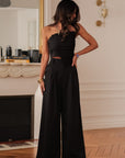 Ensemble femme noir pantalon fluide et bustier chic élégant (vue 9)