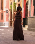 Ensemble Diane chocolat, jupe longue et top dos nu doré (vue 3)