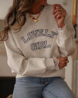 Sweat gris femme col rond inscription Lovely girl (vue 4)