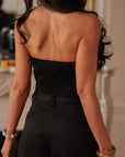 Ensemble femme noir pantalon fluide et bustier chic élégant (vue 11)
