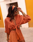 Ensemble Belize terracotta, top noué, short et bandeau (vue 3)