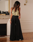 Pantalon femme noir coupe large taille ajustée avec poches (vue 10)