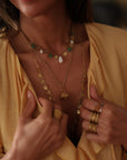 Collier femme à trois rangs doré blanc et vert (vue 3)