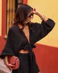 Ensemble Belize noir, top noué, short et bandeau coton (vue 6)