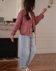 Veste femme en jean rose foncé zippée avec poches (vue 4)