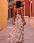 Robe femme longue imprimée fleurie col V dos tressé viscose (vue 7)