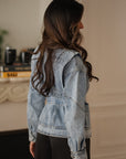 Veste en jean femme bleue ceinturée coupe ajustée tendance (vue 5)