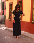 Robe longue Cléo noire à nouer à la taille (vue 4)