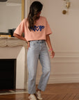 Jean femme Boy en coton bleu taille mi-haute (vue 4)