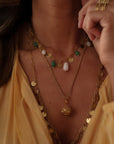 Collier femme à trois rangs doré blanc et vert (vue 2)