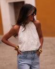 Top femme blanc tissu brodé dos nu à nouer Willa (vue 4)