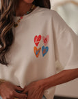 Tee-shirt femme blanc imprimé Love et cœurs (vue 3)