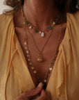 Collier Olympe trois rangs doré blanc et vert