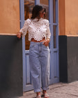 Jean femme bleu clair coupe mom taille mi-haute avec revers Octave