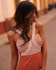 Robe femme longue terracotta avec haut à cordes écrues (vue 5)