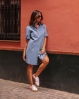 Robe femme en jean bleu clair manches courtes Sidonie (vue 4)