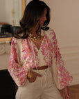 Blouse femme fluide écru rose à motifs floraux manches longues (vue 8)