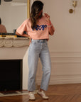 Jean femme Boy en coton bleu taille mi-haute (vue 5)