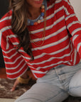 T-shirt femme coton à rayures rouge avec nœud dans le dos (vue 8)