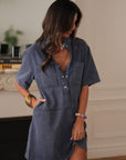 Robe en jean femme bleu marine manches courtes coupe droite (vue 6)