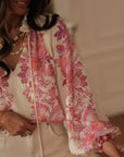 Blouse femme fluide écru rose à motifs floraux manches longues (vue 3)