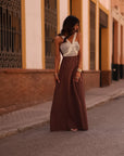 Robe longue Calypso chocolat, bustier en cordes tressées (vue 2)