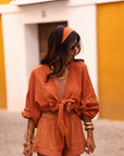 Ensemble Belize terracotta, top noué, short et bandeau (vue 2)