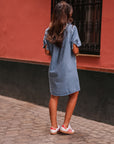 Robe femme en jean bleu clair manches courtes Sidonie (vue 7)