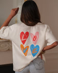 Tee-shirt femme blanc imprimé Love et cœurs (vue 6)