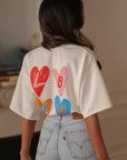 Tee-shirt femme blanc imprimé Love et cœurs (vue 4)