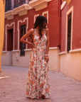 Robe femme longue imprimée fleurie col V dos tressé viscose (vue 5)