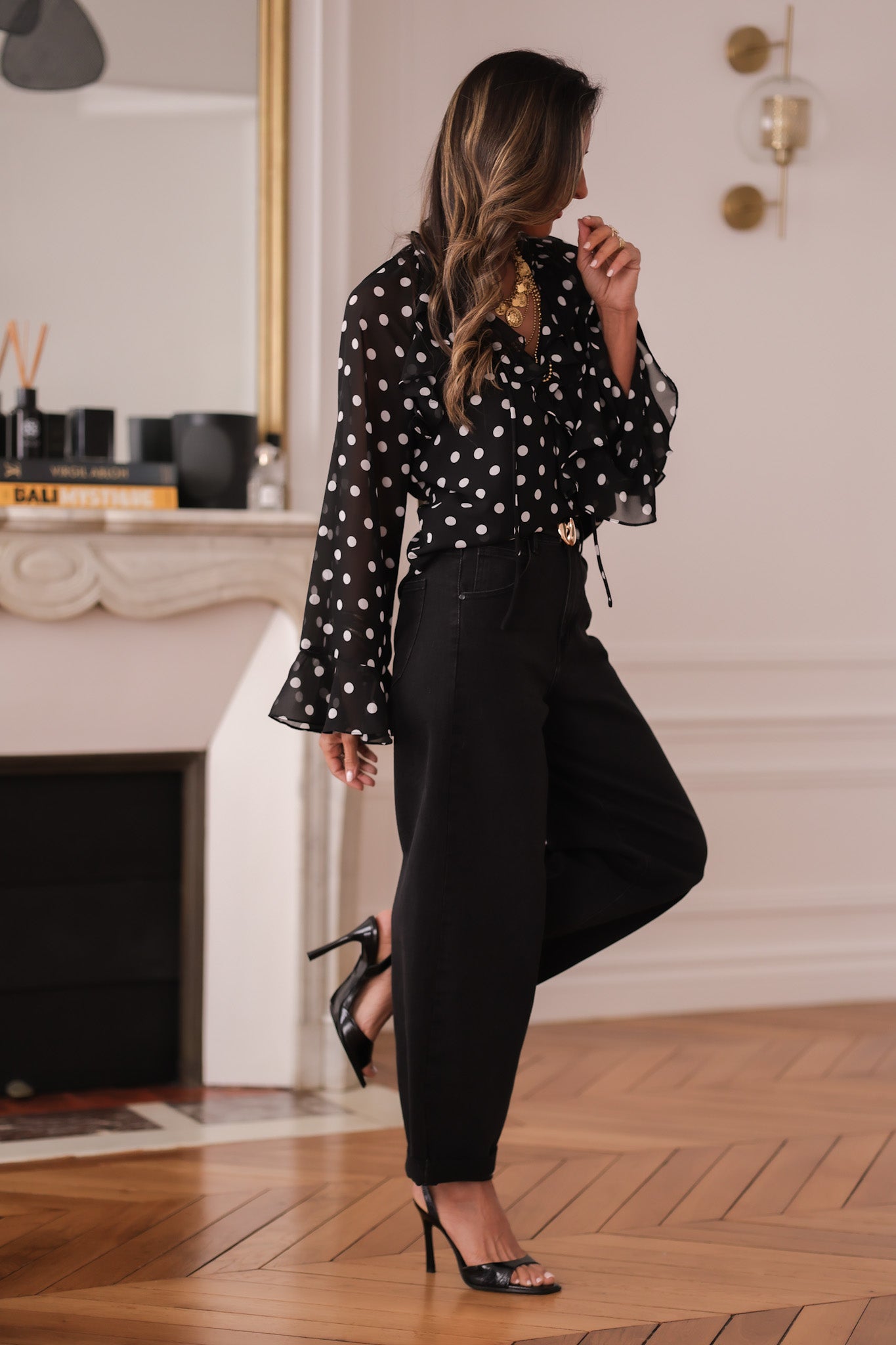 Blouse Maja à pois noirs